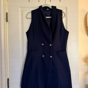 Navy Sleeveless Blazer Dress